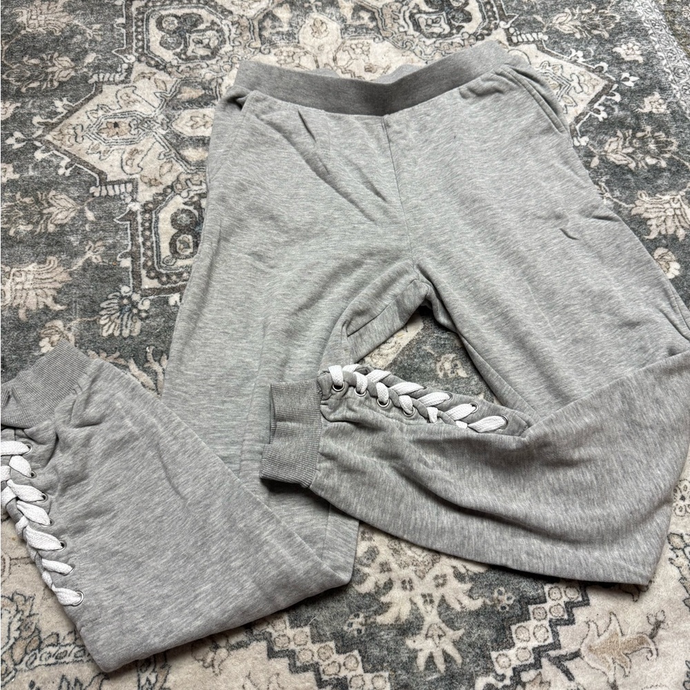 Birdies Light Gray Kids Joggers with Braided Detail. Lg 12-14